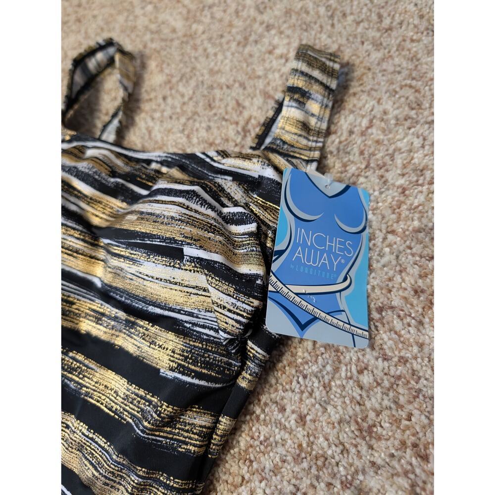 Inches Away Women’s One Piece Swimsuit Black Gold Stripe Size 8 NWT Swim - Picture 11 of 14